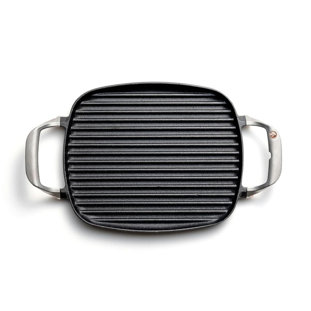 Square Black Cast Iron Grill Pan with Ridges