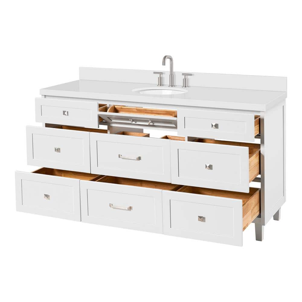 Monroe 67" White Wood Single Vanity with Quartz Top