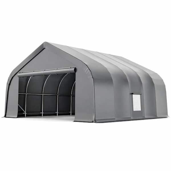 20 ft. x 20 ft. Heavy Duty Carport with Galvanized Steel Frame, Gray Portable Garage Shelter
