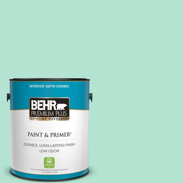 BEHR PREMIUM PLUS 1 gal. #P420-2 Crystal Rapids Satin Enamel Low Odor Interior Paint & Primer