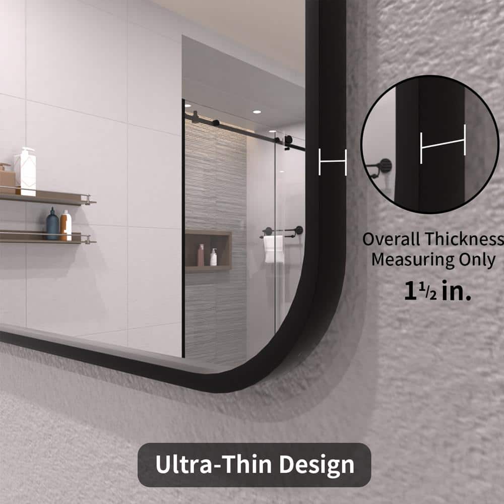24 x 36 Inch Black Aluminum Rectangular Bathroom Vanity Mirror
