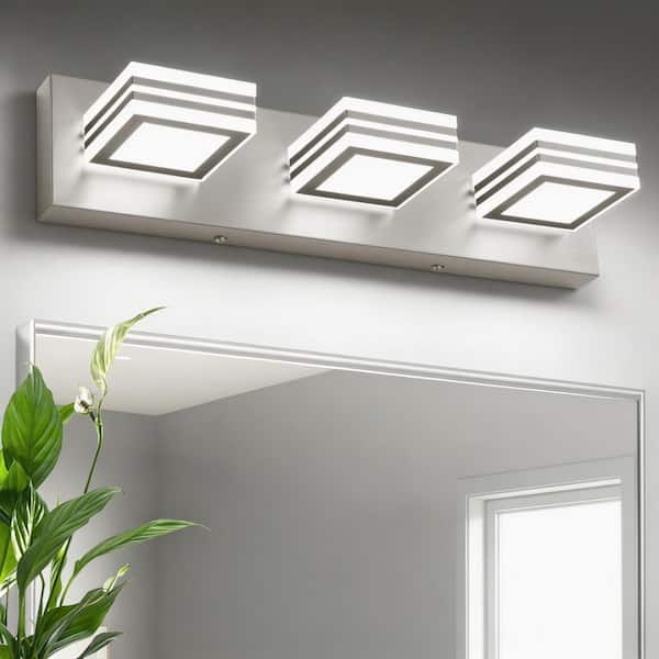19.7 in. 3-Light Nickel Bathroom LED Vanity Light with Dimmable 5500K Light