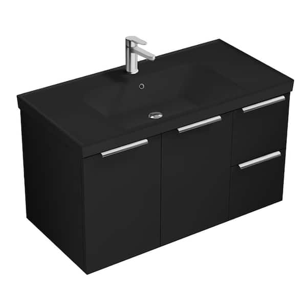 Frame 35.4 in. Modern Freestanding Bath vanity in Matte Black with Matte Black Ceramic Top
