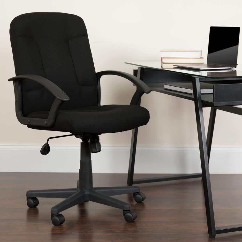 Garver Mid-Back Fabric Swivel Executive Chair in Black with Arms