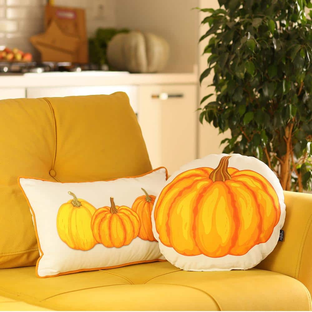 White and Orange Pumpkin Lumbar Throw Pillow Cover 12" x 20"