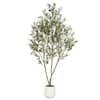 hykolity 7 ft. Artificial Olive Tree in White Pot Tall Faux Olive Tree Artificial Plants with Natural Wood Trunk for Home Decor ATA-7203-A