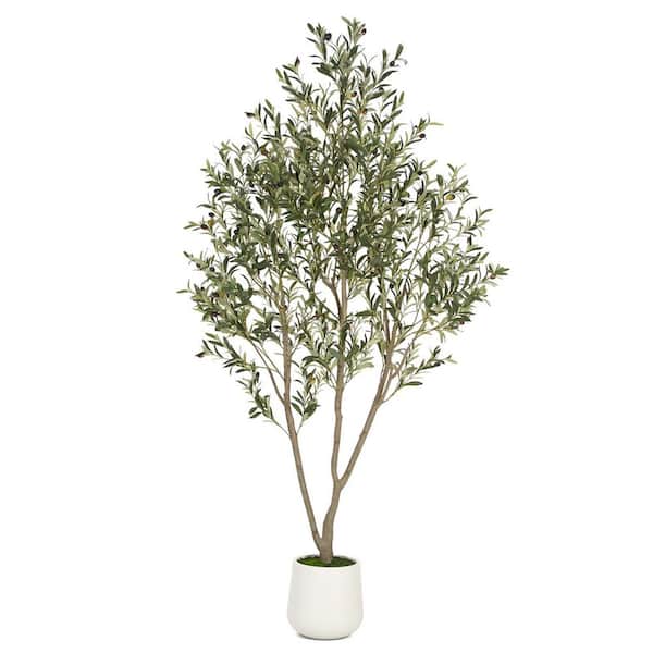 hykolity 7 ft. Artificial Olive Tree in White Pot Tall Faux Olive Tree Artificial Plants with Natural Wood Trunk for Home Decor