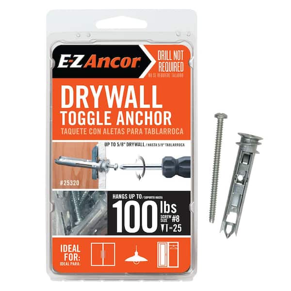 E-Z Ancor Toggle-Lock 100 Pan-Head Self-Drilling Heavy Duty Drywall Anchors with Screws (25-Pack)