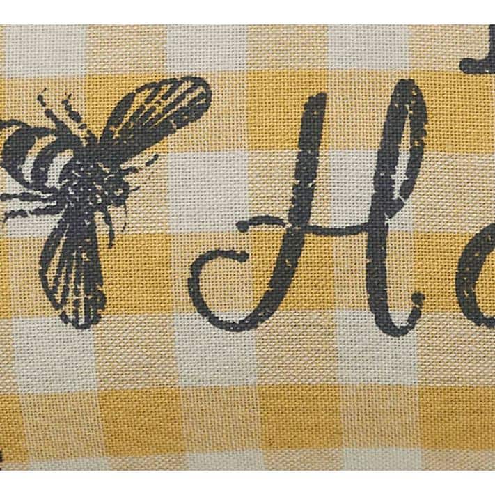 Bee Happy Yellow Plaid Cotton Rectangular Throw Pillow
