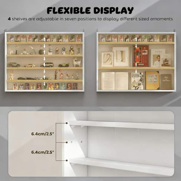 White 5-Tier 4 in. W x 24 in. H Wall-Mounted Glass Display Cabinet