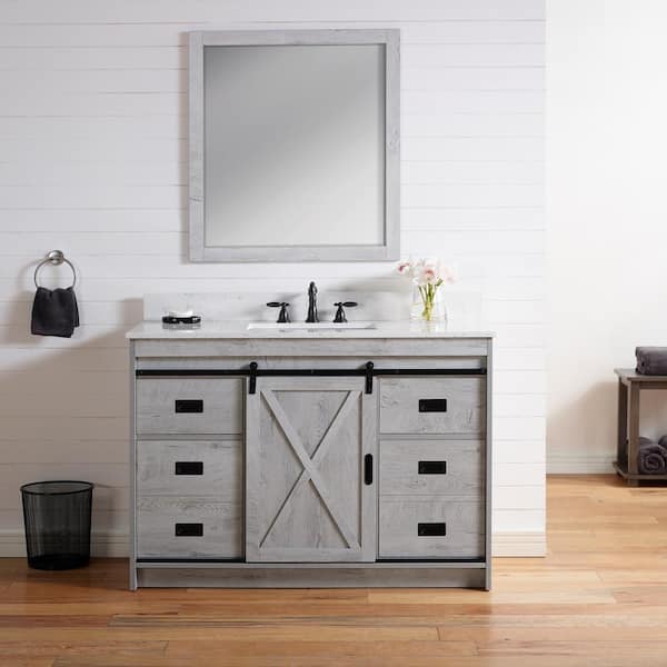 SUDIO Rafter 48 in. W x 22 in. D Bath Vanity in White Wash with Engineered Stone Vanity Top in Carrara White with White Sink