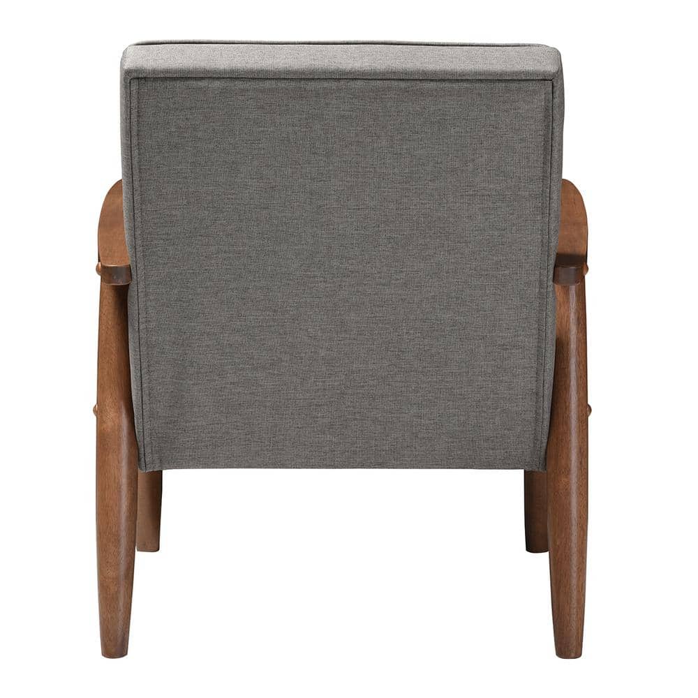 Gray Faux Leather Mid-Century Modern Accent Chair with Maple Wood Frame