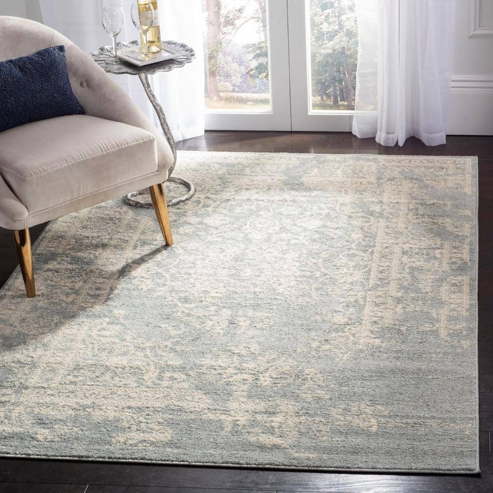 Slate and Ivory Distressed Oriental 9' x 12' Area Rug