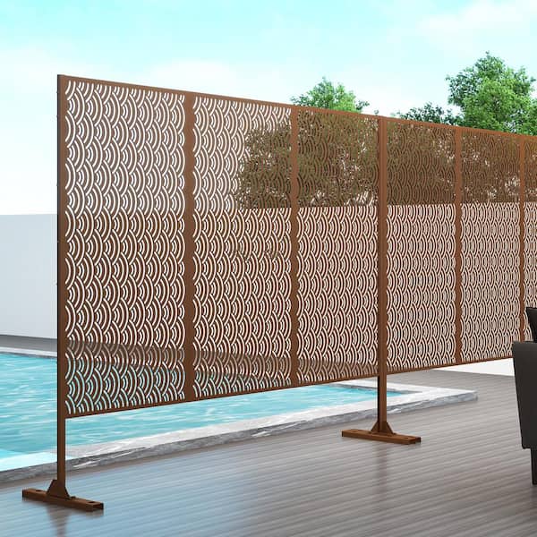Lirago 75 x 48 inches Metal Laser Cut Privacy Screen in Brown