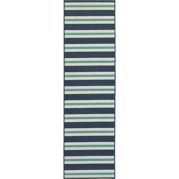 Carlton Navy 2 ft. x 8 ft. Indoor/Outdoor Patio Runner Rug
