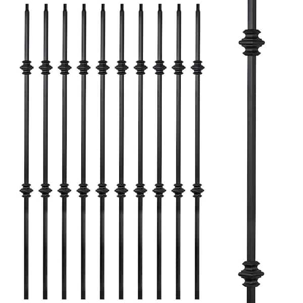 Hollow Double Knuckle Wrought Iron Balusters 10-Pack Satin Black 44 x 0.5 in. Decorative Metal Spindles for Stair