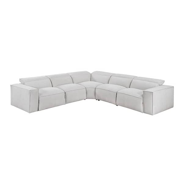 Dominic 127 in. Straight Arm 5-Piece Microfiber Modular Power Reclining Sectional Sofa in. Light Gray