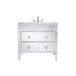 Simply Living 36 in. W x 21 in. D x 35 in. H Bath Vanity in Clear Mirror with Carrara White Marble Top