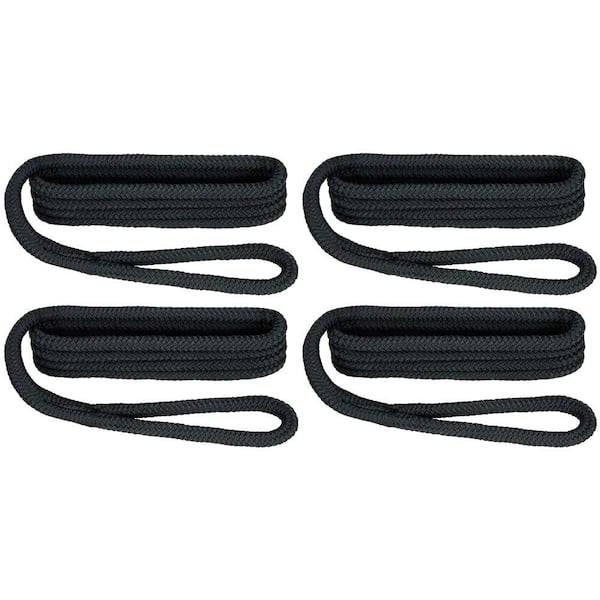 Extreme Max BoatTector 3/8 in. x 6 ft. Black Premium Double Braid Nylon Fender Line Value (4-Pack)