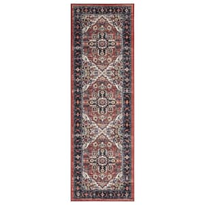 Eden Collection Antique Medallion Rust 3 ft. x 9 ft. Machine Washable Traditional Indoor Area Rug