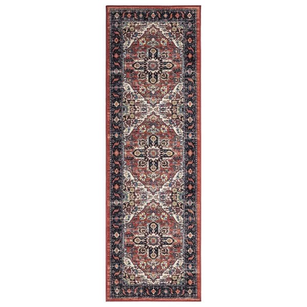 Eden Collection Antique Medallion Rust 3 ft. x 9 ft. Machine Washable Traditional Indoor Area Rug