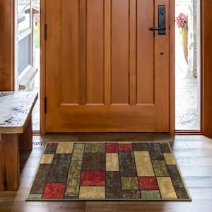Ottohome Collection Non-Slip Rubberback Boxes Design 2x3 Indoor Entryway Mat, 2 ft. 3 in. x 3 ft., Multicolor