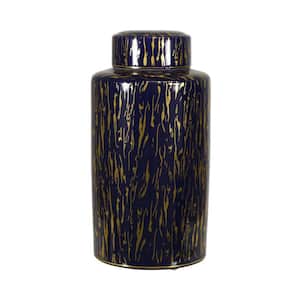 Gold Jar with Lid Closure and Abstract Line Pattern