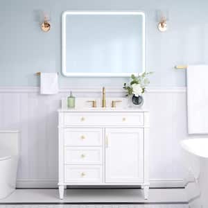36 in. W x 22 in. D x 35 in. H Solid Wood Freestanding Bath Vanity in White with Carrera White Quartz Top