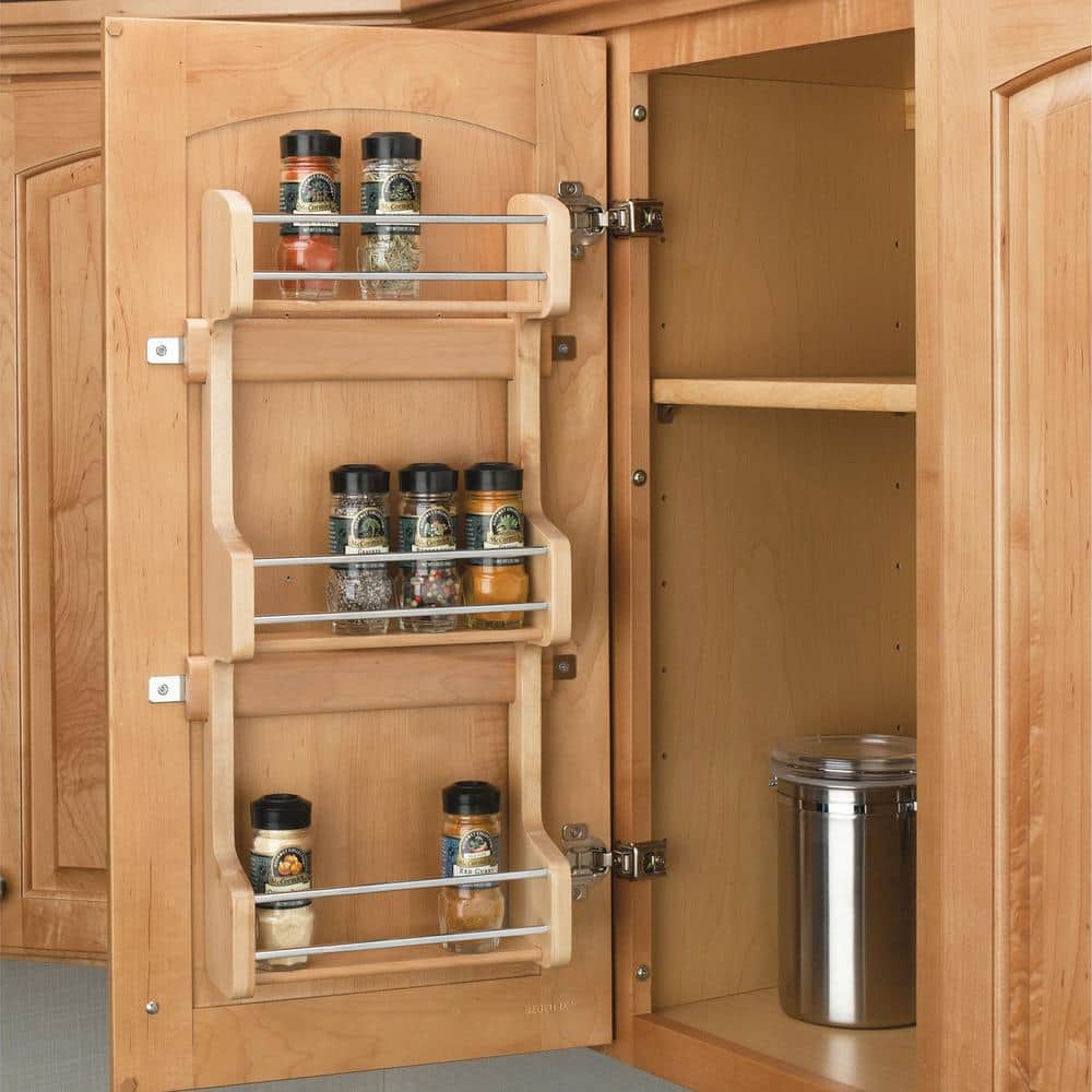 Maple Wood 3-Shelf Cabinet Door Spice Rack