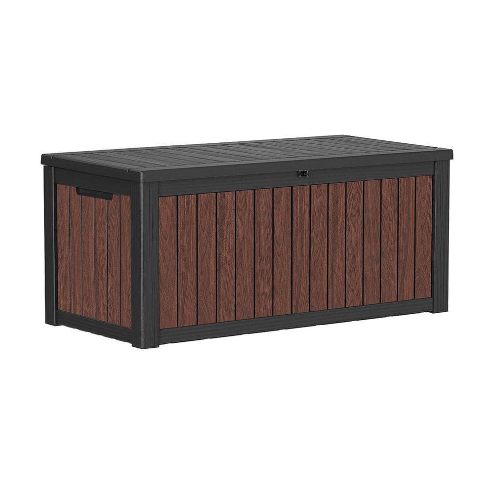 150 Gal. Extra Large Cognac Walnut Wood Grain Resin Deck Box 4 Sided Print Dual Gas Struts 600 lbs. Lid Patio Storage price history on PriceWatchPro