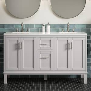 Chesil 60 in. W x 19.2 in. D x 36.1 in. H Double Sink Freestanding Bath Vanity in Atmos Grey with Quartz Top