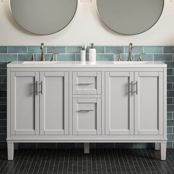 KOHLER Chesil 60 in. W x 19.2 in. D x 36.1 in. H Double Sink Freestanding Bath Vanity in Atmos Grey with Quartz Top