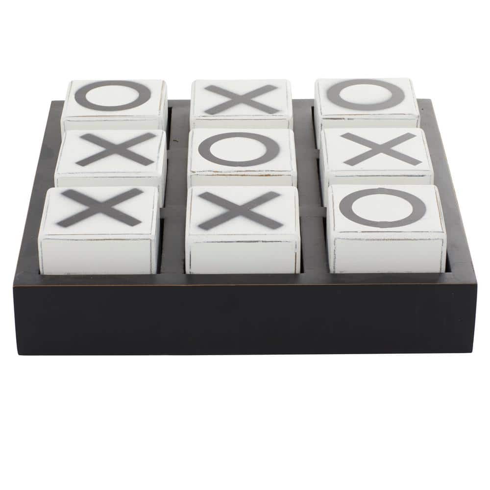 Sophisticated Black Wood Tic Tac Toe Game Set 14" with White Pieces