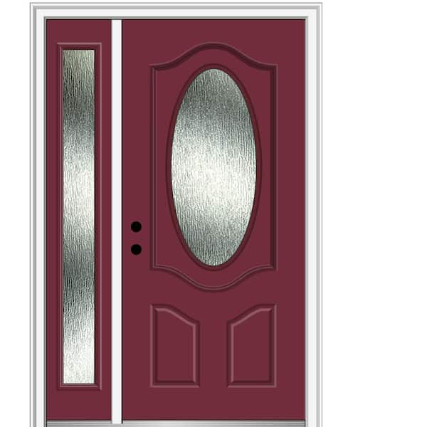 MMI Door Rain Glass 48 in. x 80 in. Right-Hand Inswing Burgundy Fiberglass Prehung Front Door on 4-9/16 in. Frame