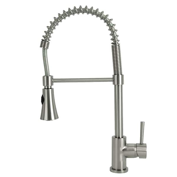 Unbranded Residential Single-Handle Pull-Down Sprayer Kitchen Faucet with Spring Coil Arm in Brushed Nickel