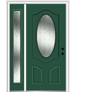 Rain Glass 48 in. x 80 in. Left-Hand Inswing Hunter Green Fiberglass Prehung Front Door on 4-9/16 in. Frame
