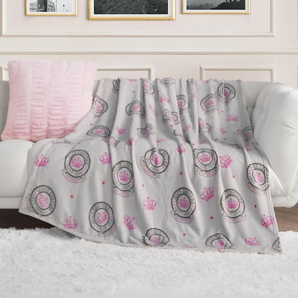 Juicy Emblem Gray 50 in. x 70 in. Plush Polyester Throw Blanket