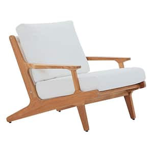 Saratoga Natural Teak Outdoor Lounge Chair with White Cushions