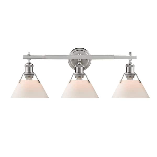Golden Lighting Orwell PW 3-Light Pewter Bath Light with Opal Glass Shades