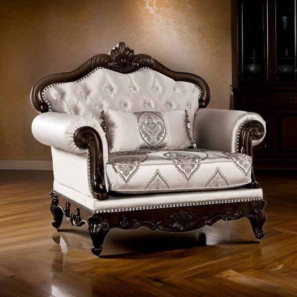 Benjara Cherry Brown and Beige Fabric Side Chair with Tufted Jacquard Pattern