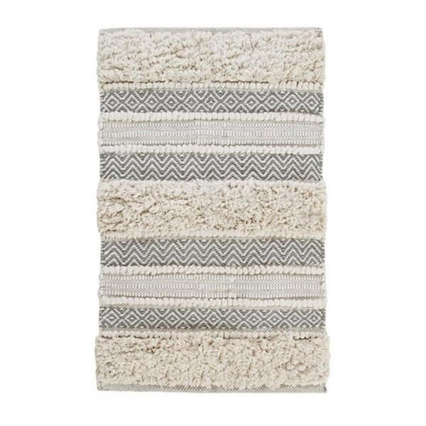 Jeedeson 22 in. x 58 in. Multicolor Geometric Polyester Woven Texture Stripe Bath Rug