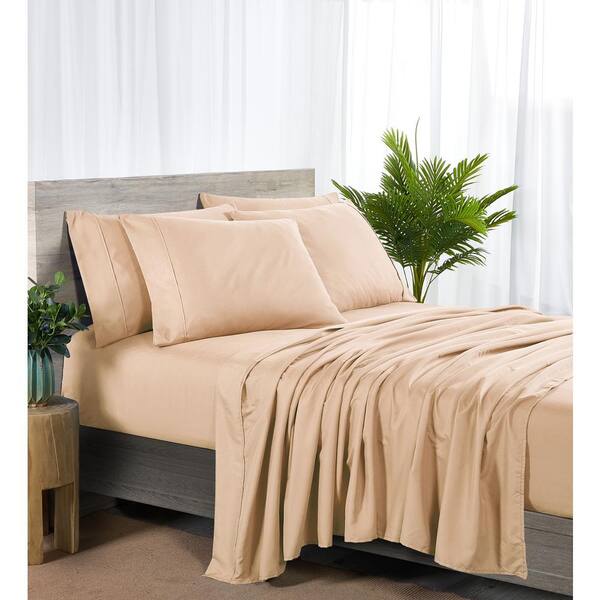 BIBB HOME 2000 Count 6-Piece Blush Solid Rayon from Bamboo Queen Sheet Set