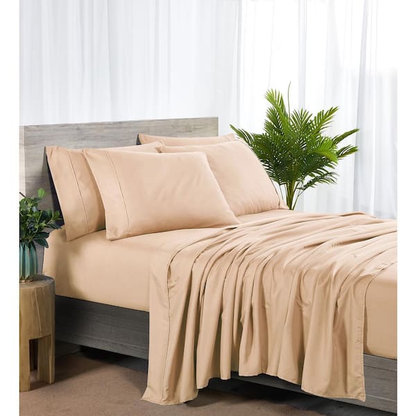 BIBB HOME 2000 Count 6-Piece Blush Solid Rayon from Bamboo Queen Sheet Set