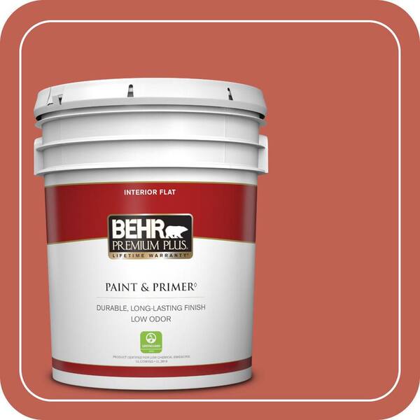 BEHR PREMIUM PLUS 5 gal. #190D-6 Red Jalapeno Flat Low Odor Interior Paint & Primer