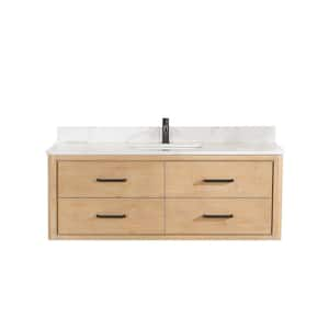 Cristo 55 in. W x 22 in. D x 20.6 in. H Double Sink Bath Vanity in Fir Wood Brown with White Quartz Stone Top