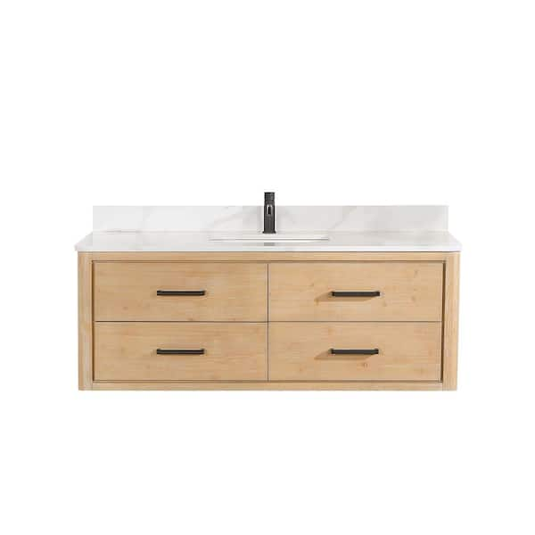 Cristo 55 in. W x 22 in. D x 20.6 in. H Double Sink Bath Vanity in Fir Wood Brown with White Quartz Stone Top