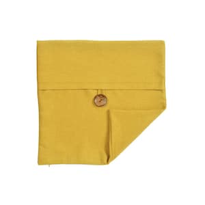 Clayton Yellow Woven Button 20 in. x 20 in. Throw-Pillow Cover Single