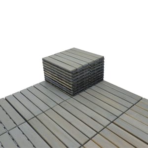 12 in. x 12 in. Gray Square Acacia Wood Patio Flooring Tiles Striped Pattern Pack of 10 Tiles