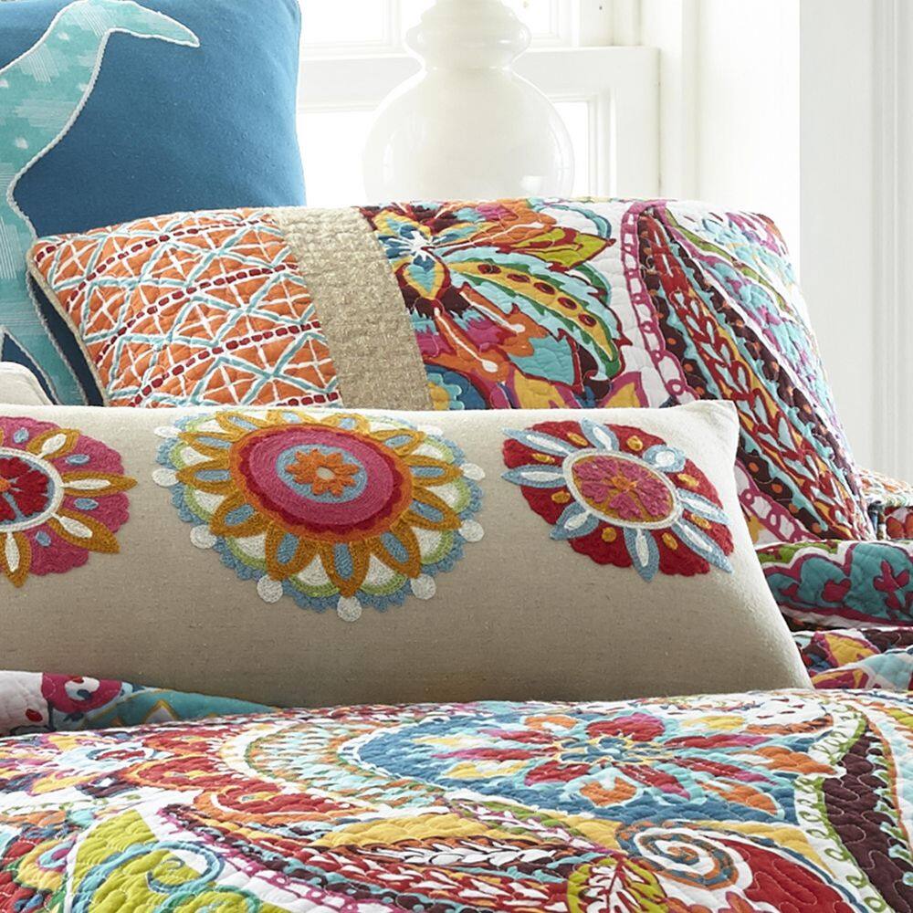 Vibrant Ikat Paisley 14x18in Multicolor Decorative Pillow