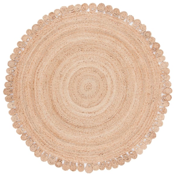 Natural Fiber 9 ft. x 9 ft. Round Natural Woven Floral Area Rug